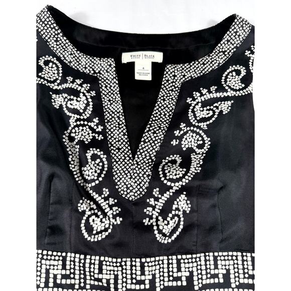 White House Black Market black and white 100% silk embellished dress. size 4 - Picture 3 of 11